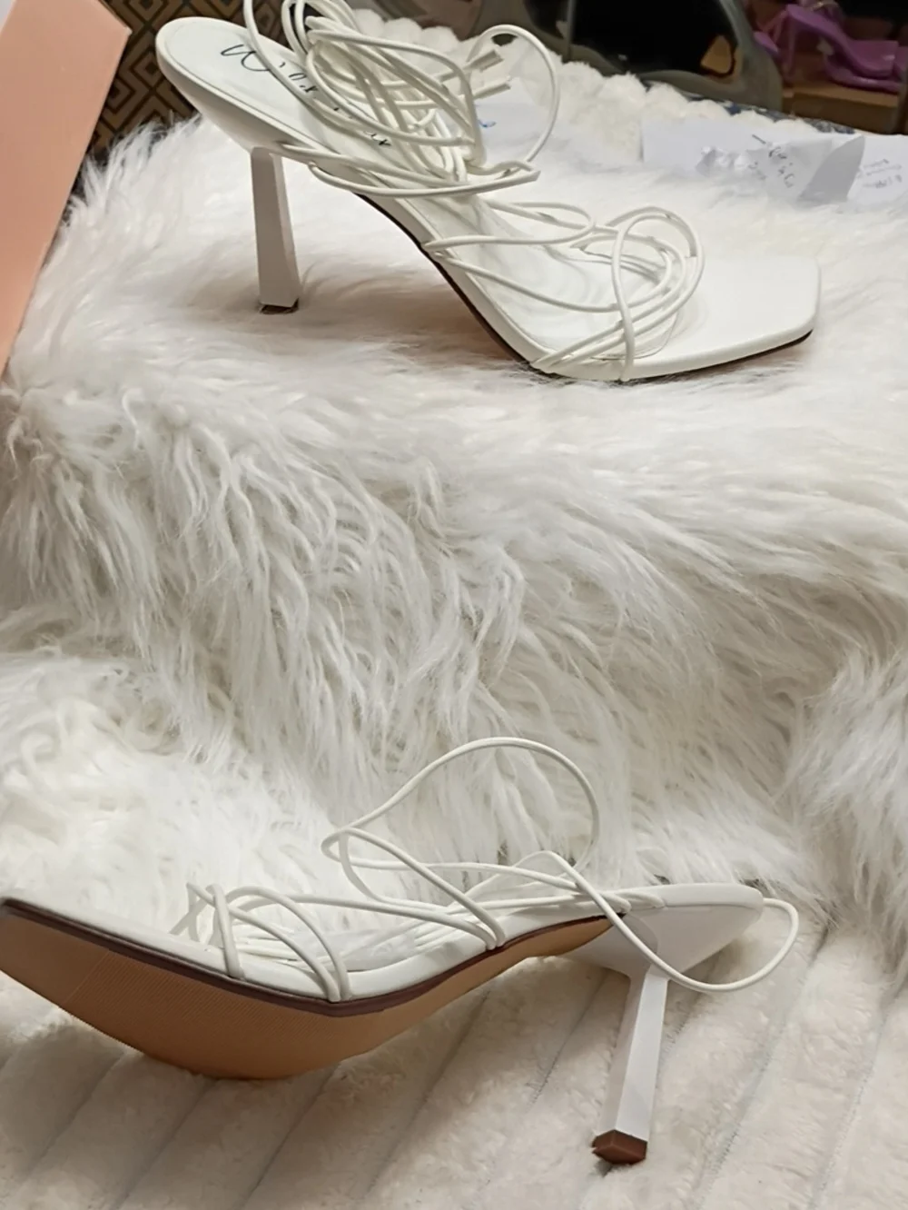 New Wild Pair Eross White Heeled Lace Up Strappy High Heel Sandals 10.5